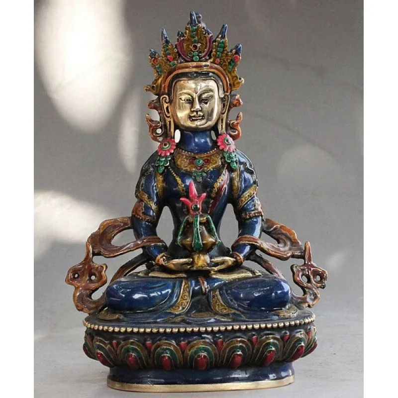 12'' bronze Decoration Pure Brass Good value Luy Tibet Buddhism Cloisonne Enamel Bronze Amitayus longevity God Goddess Statue