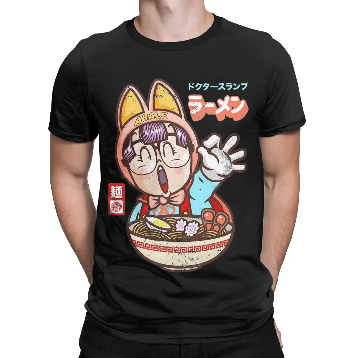 Arale Noodle Ramen Dr Slump T-Shirt for Men Vintage 100% Cotton Tee Shirt Round Neck Short Sleeve T Shirts Summer Clothes