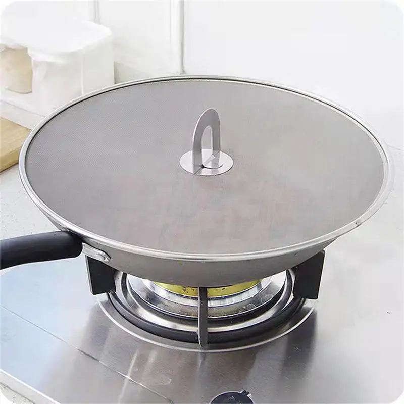 Practical Fine Mesh Stops Stainless Steel Cover Lid Oil Proofing Frying Pan Splatter Screen Spill Proof Oil Guard Cooking Tools