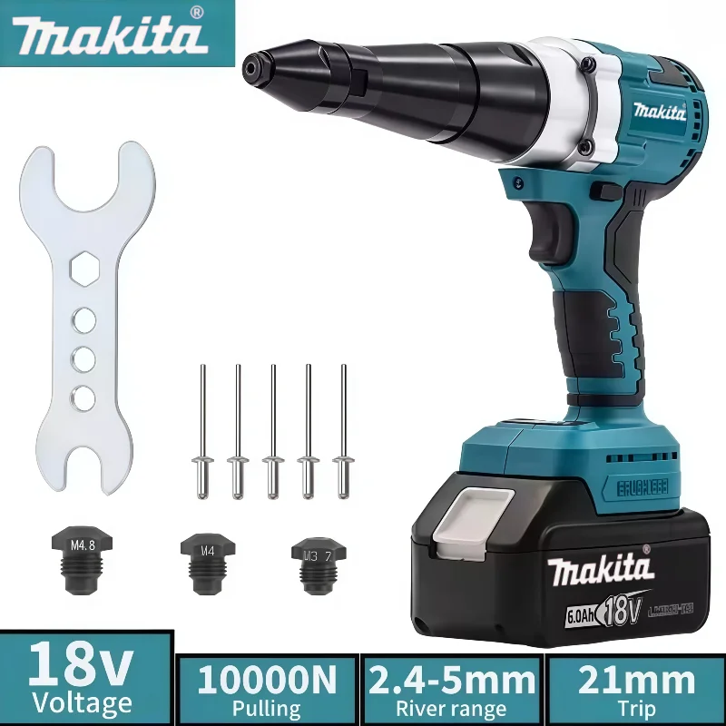 

Бесщеточный электрический заклепочник Makita с LED-подсветкой, беспроводной, автоматический, для аккумуляторов 18В