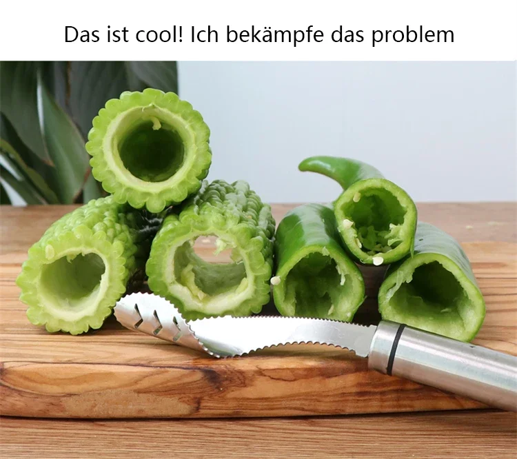Edelstahl-Entkerner, Chili-Entkerner, Bittermelonen-Samenentferner, Kernentfernungsmesser, Grünpfeffer-Schneider, Samenentfernungswerkzeug für die Küche – Detail 8