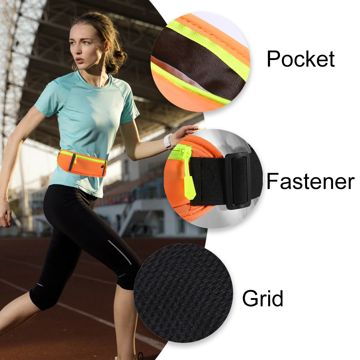 1Pcs Dark Grey Running Waist Pouch 3 Compartments Waterproof Reflective Material Smooth Zipper Perspiration Dissipation