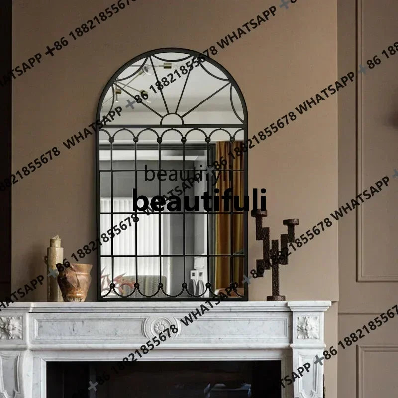 xx1American fireplace false window mirror wall hanging soft background wall decorative mirror wall hanging light luxury LED mirr