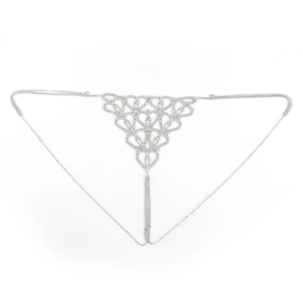 Sexy Heart Rhinestone Thong Women Underwear Bikini Jewelry Simple Shiny Lingerie Body Chain Bondage Party Gifts