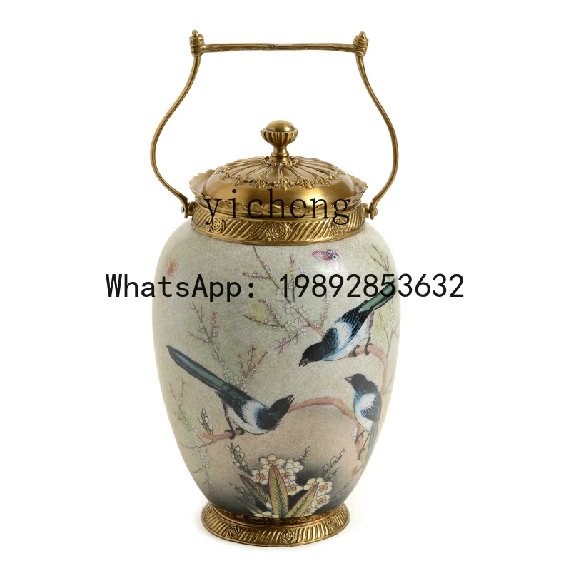 X7 villa pure copper storage tank ceramic inlaid copper home ornament