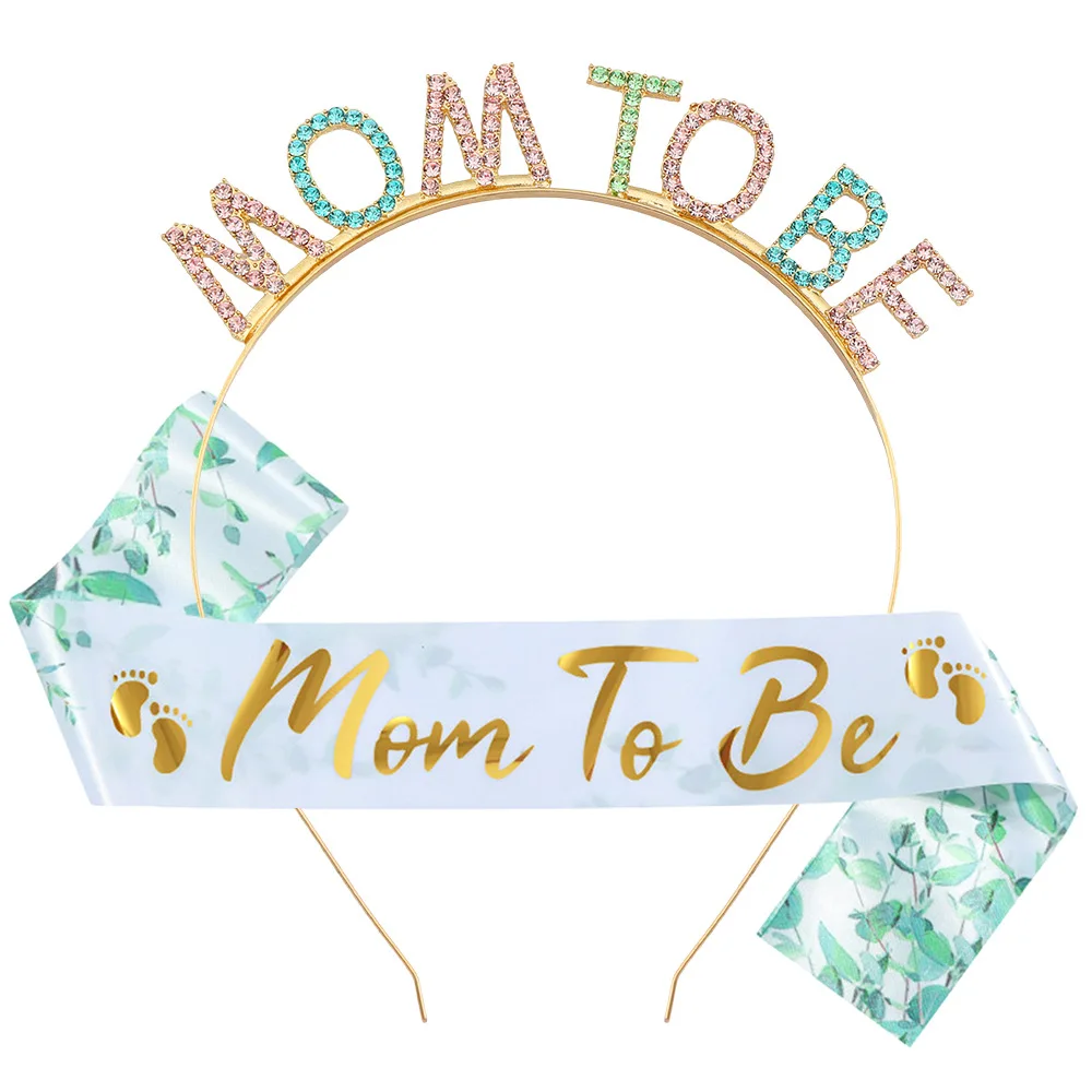 Stirnband und Satin-Schärpe für werdende Mütter zur Gender-Reveal-Babyparty, Partydekoration, Zubehör, Schärpe mit Blumenmuster für werdende Mütter – Detail 9