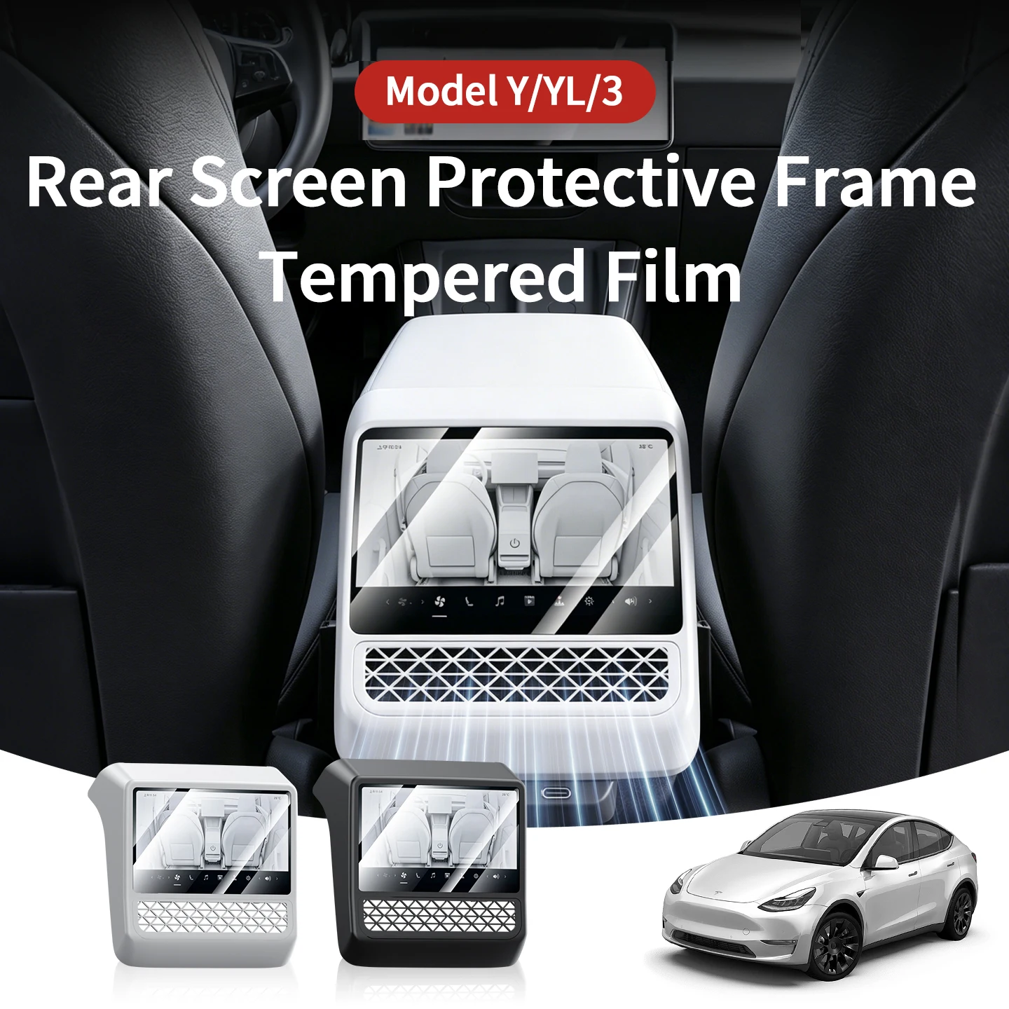 For Tesla Model Y Juniper Model 3 Highland Rear Air Vent Cover Frame With Tempered Glass Screen Protector Car Interior Accessory