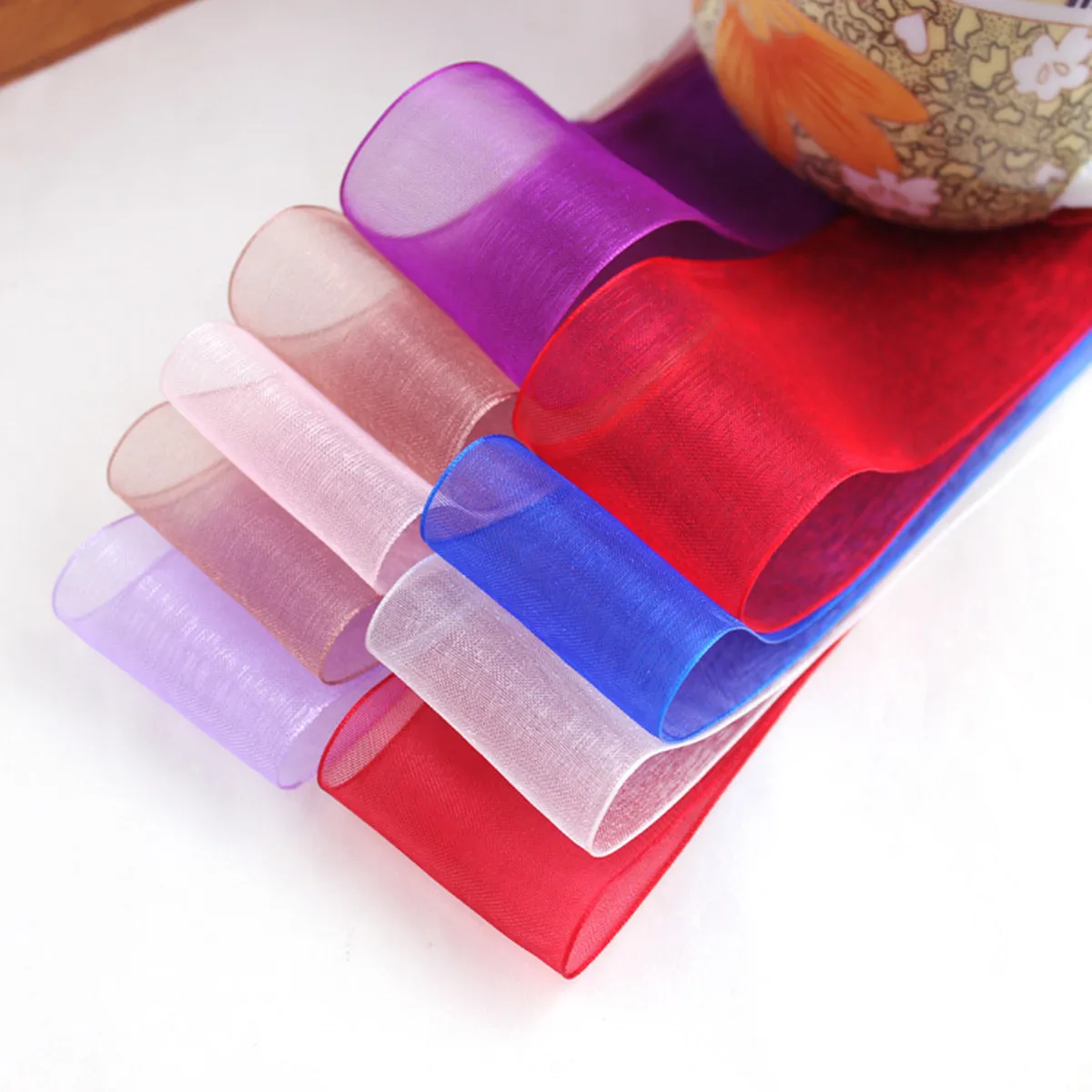 50 Yards 10/20/25mm Width Spool Satin Edge Sheer Organza Ribbon 17 colors DIY Organza Tissu