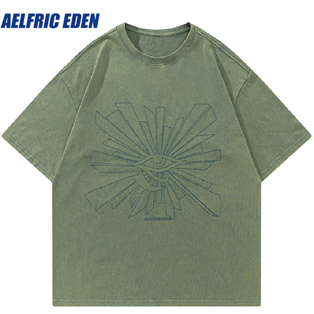 Aelfric Eden Vintage Eye Graphic T Shirt 2023 Men T Shirt Hiphop Streetwear Retro Cotton Washed Tshirt Harajuku Tops Tee Hipster