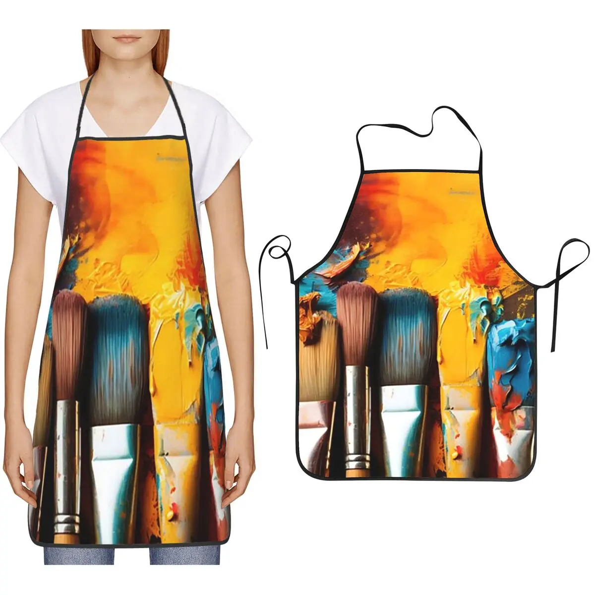 Artistic Colour Paint Brush Brushes Aprons Chef Cooking Cuisine Tablier Bib Kitchen Cleaning Pinafore for Women Men Gardening