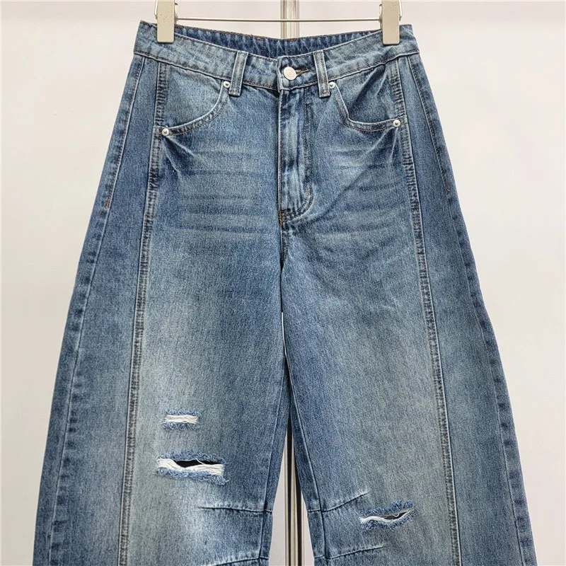 ANJY 2026 All'inizio della Primavera Nuove Donne di Modo Lavato Strappato Streetwear Jeans Distressed Versatile Alla Moda Loose Fit Pantaloni In Denim A17244