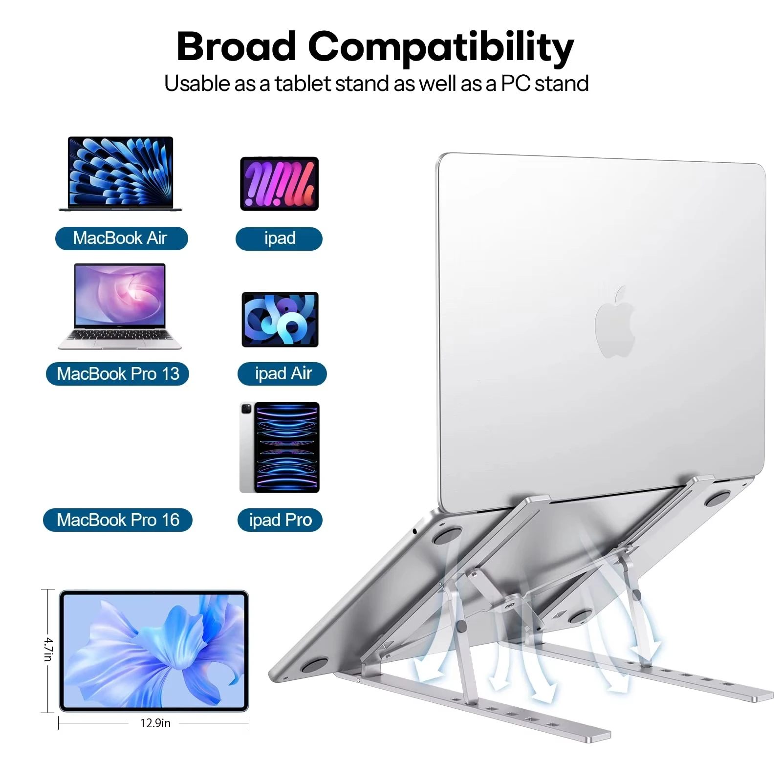 

Portable Laptop Stand for Desk Adjustable Foldable Aluminum Laptop Holder Riser Compatible with MacBook Lenovo and More