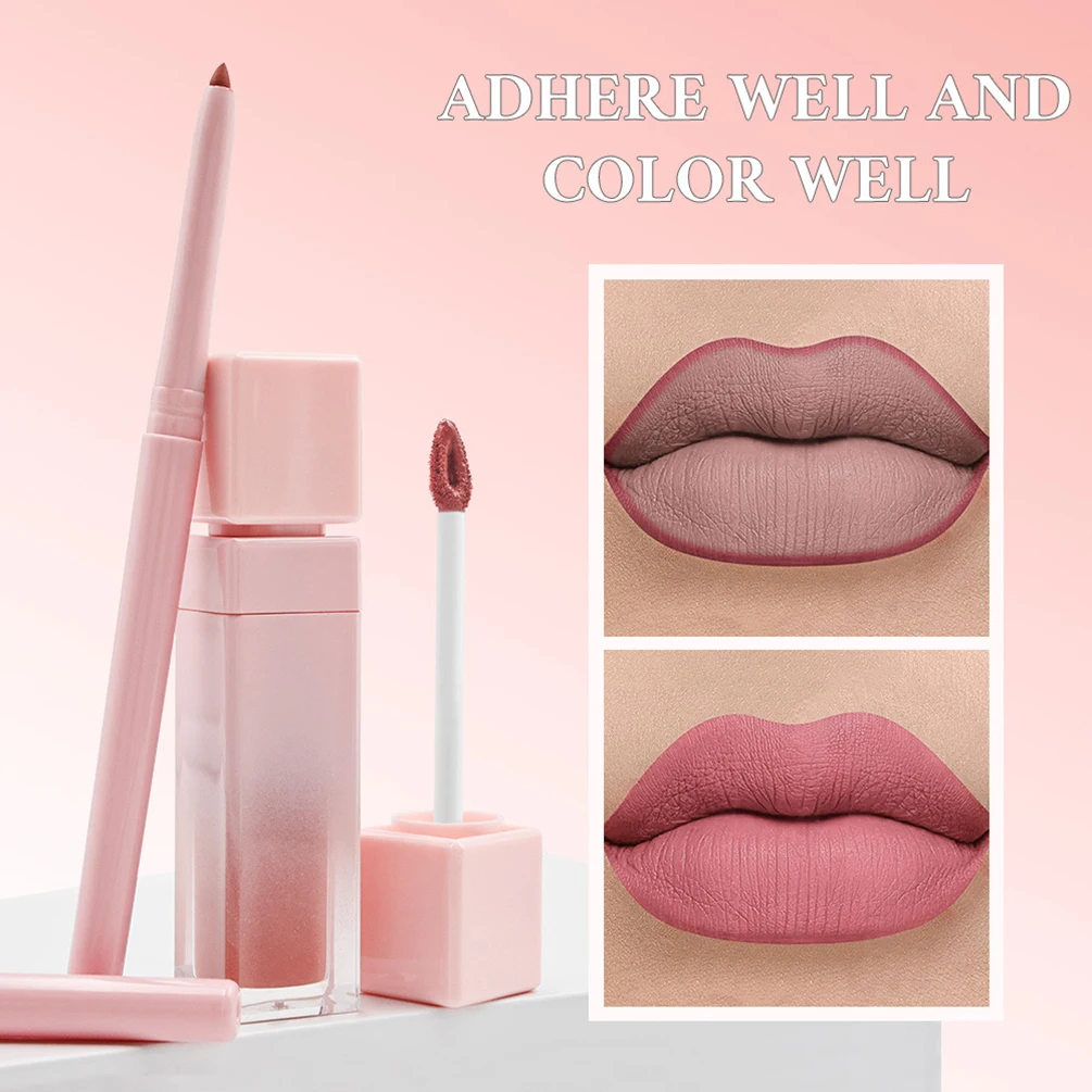 Zestaw szminek i konturów do ust z własną etykietą, matowy, wodoodporny, nieprzywierający błyszczyk, wodoodporny kontur do ust, naturalny makijaż kolorów.