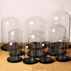 Jarrón de cúpula de cristal de tamaño pequeño, decoración del hogar, Base negra, cubierta transparente, boda, cumpleaños, regalo de recuerdo de amigo DIY, 2 juegos por paquete