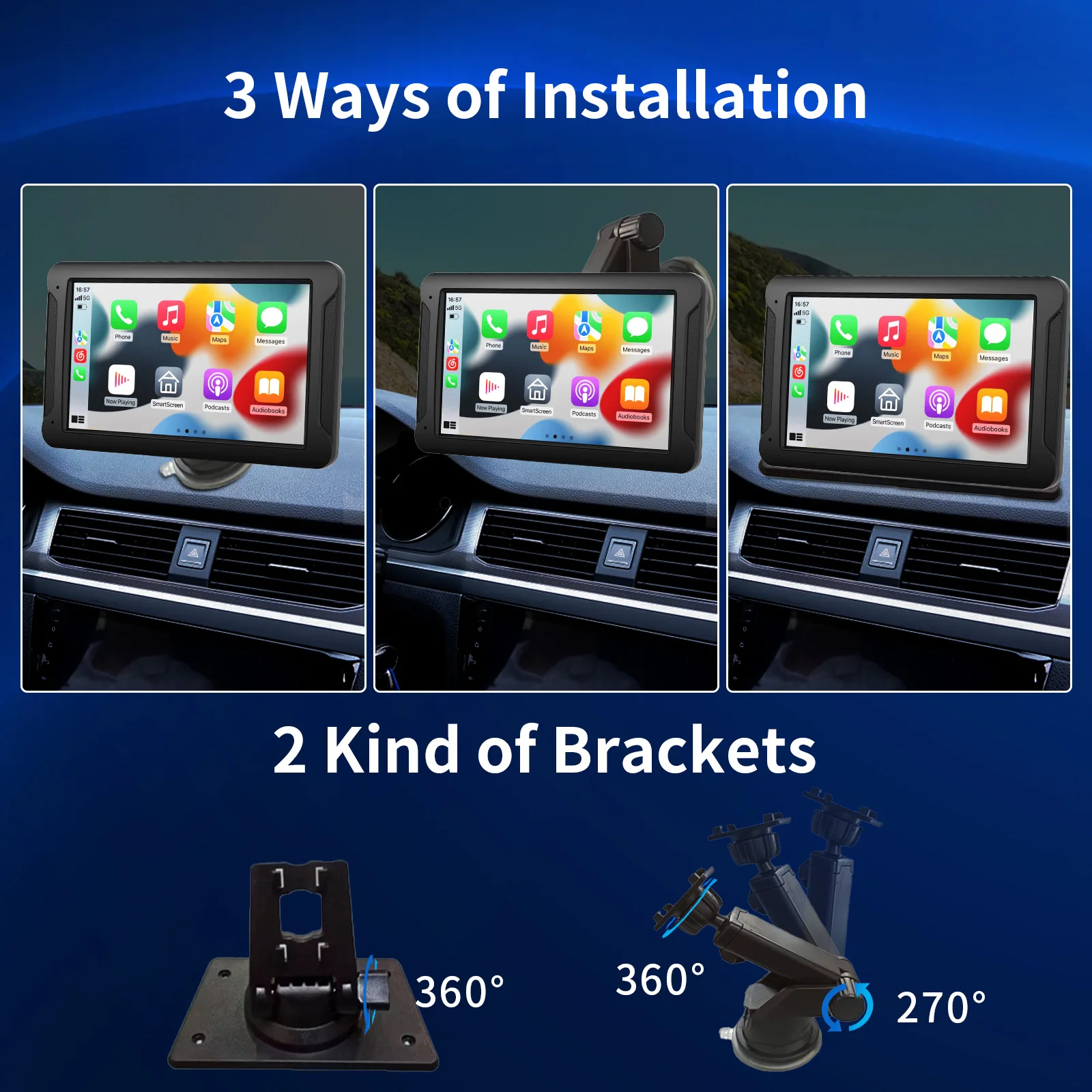 شاشة Pionray اللاسلكية CarPlay للسيارة 7 بوصة HD شاشة ستيريو محمولة تعمل باللمس CarPlay وAndroid Auto 1080P كاميرا احتياطية كاملة الوضوح