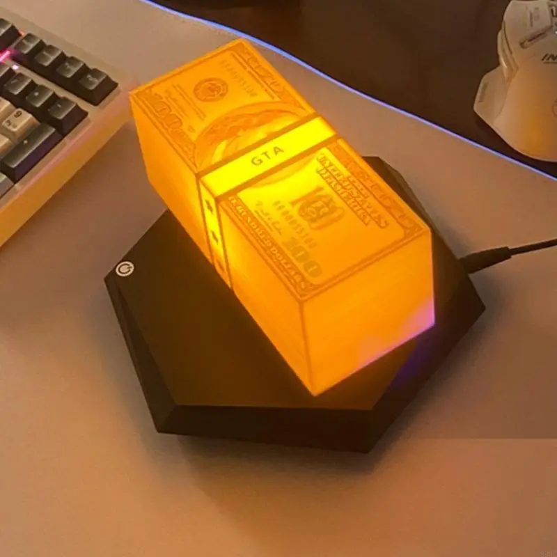 

Floating Money Banknote Lamp Levitation Dollar Lamp with LED Light 360° Rotating Desk Gadget for Gaming Room 896C