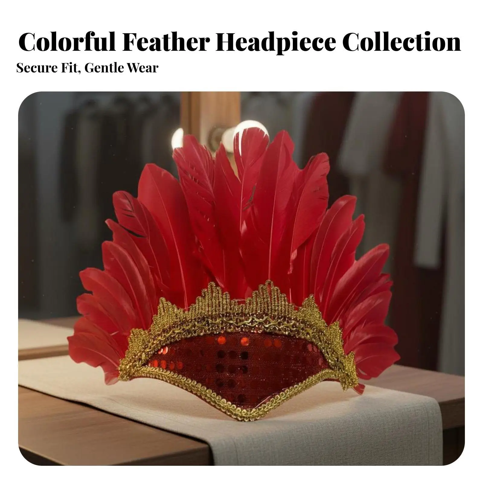 Feather Headdress Colorful Feathers Tribal Design Headpiece Eye-Catching Design Carnival Feather Headband for Entertainers,