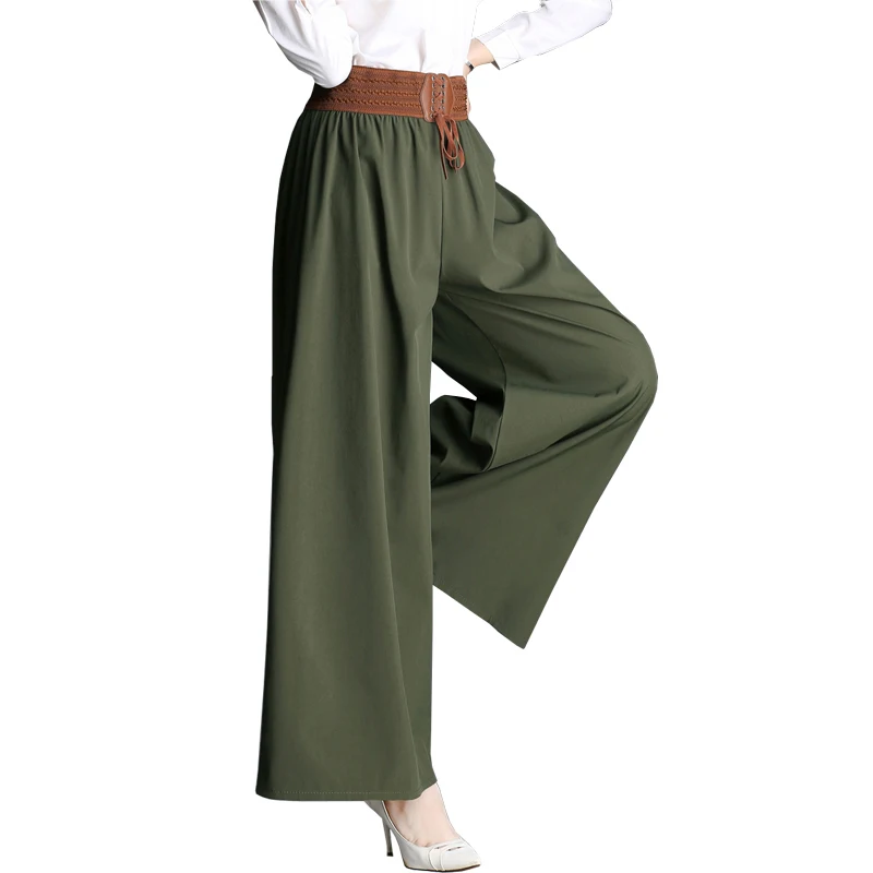 #4207 primavera estate pantaloni a gamba larga donna pantaloni elastici a vita alta pantaloni larghi Casual grande Femme di alta qualità