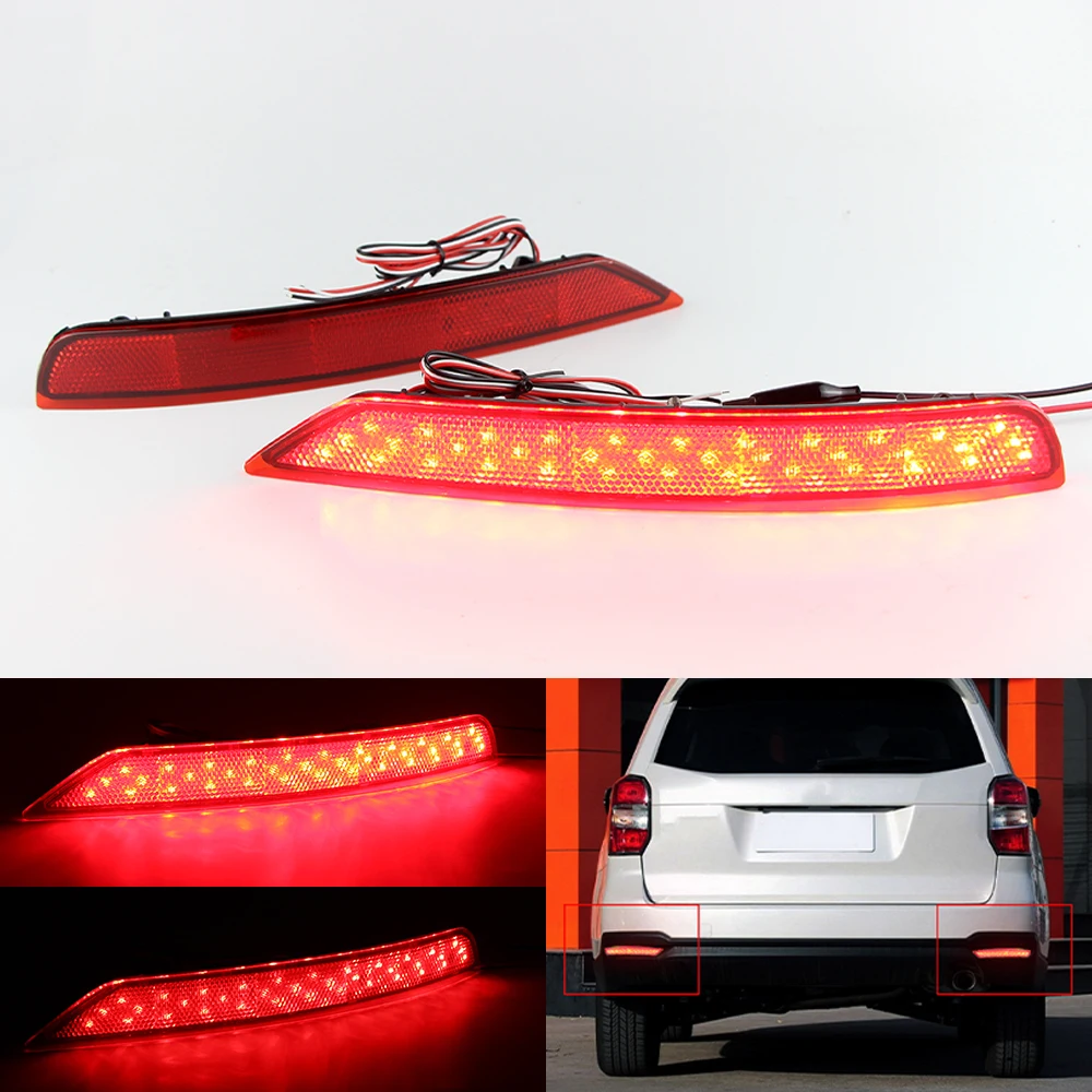 1Pair LED Rear Bumper Reflector Brake Stop Light Fog Lamp Red/Black Lens For Subaru Forester 2009 2010 2011-2018 Car Accessories