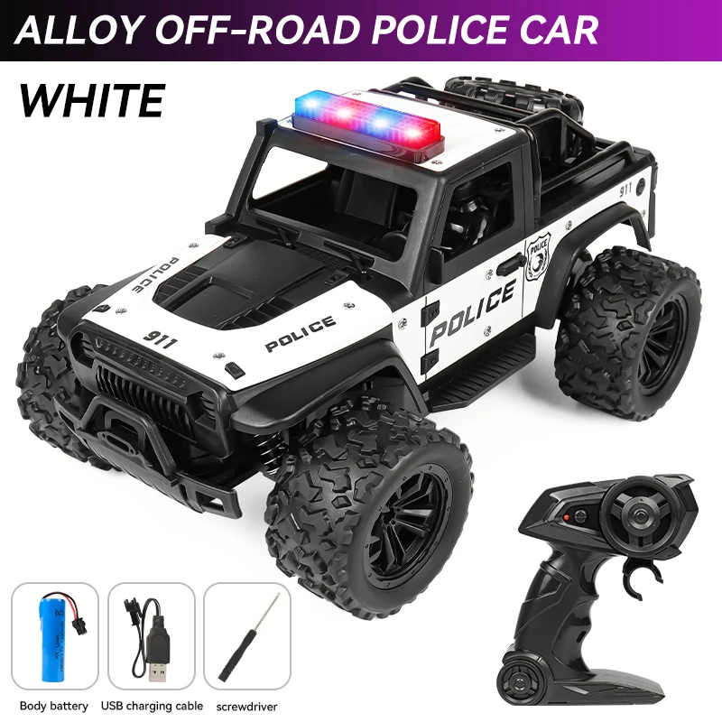 1:16 Hoge snelheid off-road legering RC auto's Politie Truck Jeep met muziekgeluid en LED-verlichting 2.4G Afstandsbediening Auto's Buitenspeelgoed