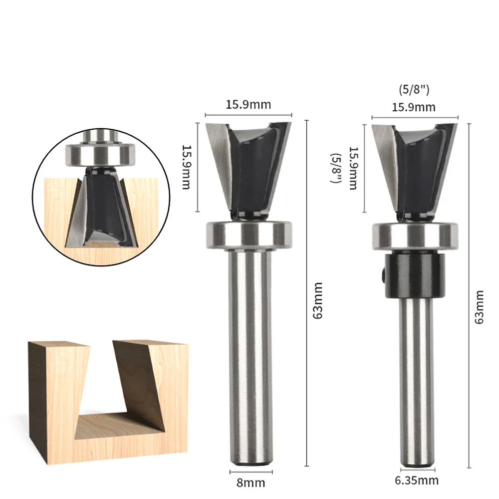 Punta per fresa per la lavorazione del legno Punta per fresa a coda di rondine in metallo duro con cuscinetto inferiore Frese per la lavorazione del legno Set di punte per router per la lavorazione del legno