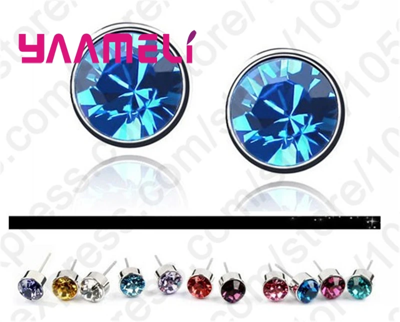 Outlets 20PCS 925 Sterling Silver AAA Colorful CZ Crystal Stone Women Men Stud Earrings +Back Stoppers Shining Jewelry