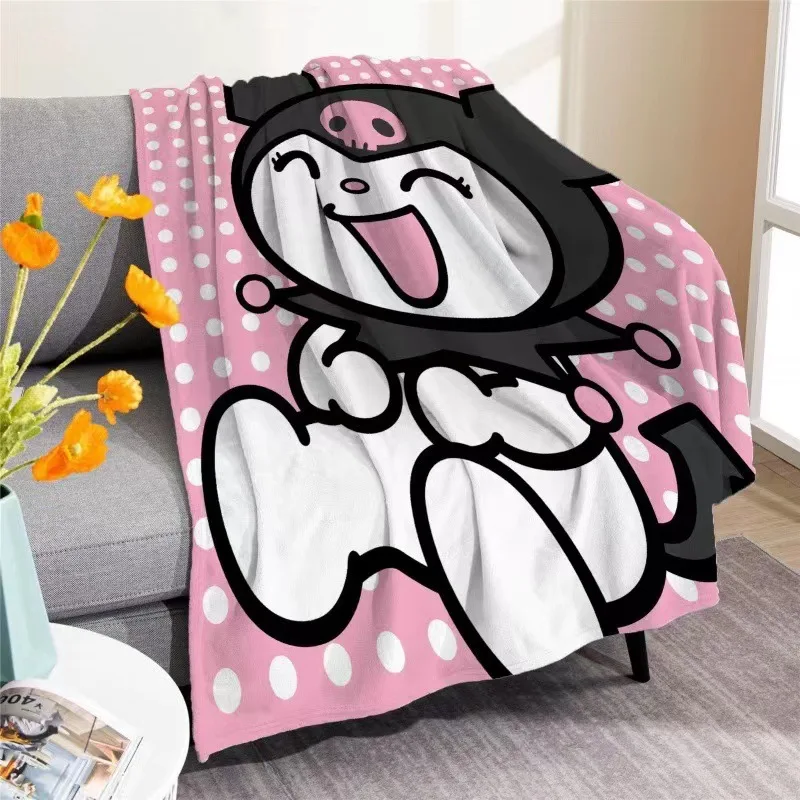 Anime Kuromi Hello Kitty Plush Blanket Sanrio Cinnamoroll Flannel Blanket Sofa Lunch Break Bedroom Soft Blanket Halloween Gift