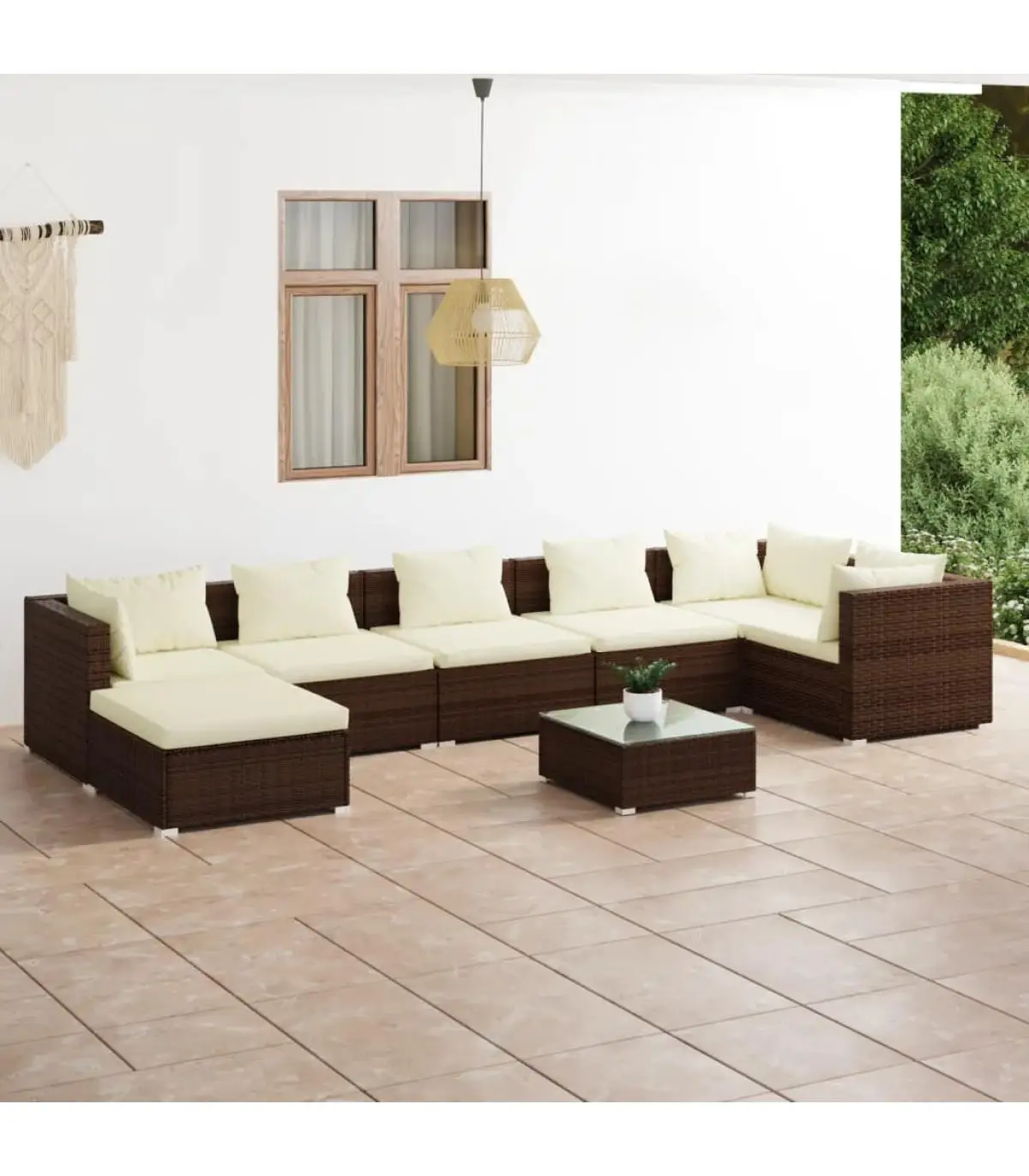 Garden sets Set garden furniture 8 pieces and cushions synthetic brown rattan