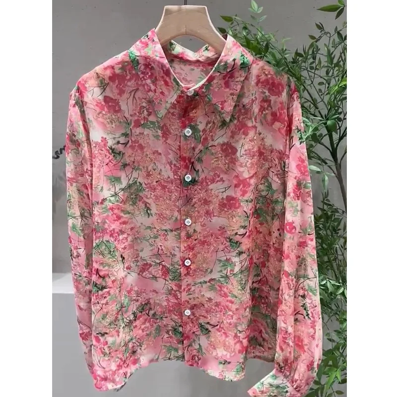 2024 Spring New Women Fashion Casual Shirt Collar Single Breasted Women Edition Small Fragmented Flower Style Long Sleeved Shirt