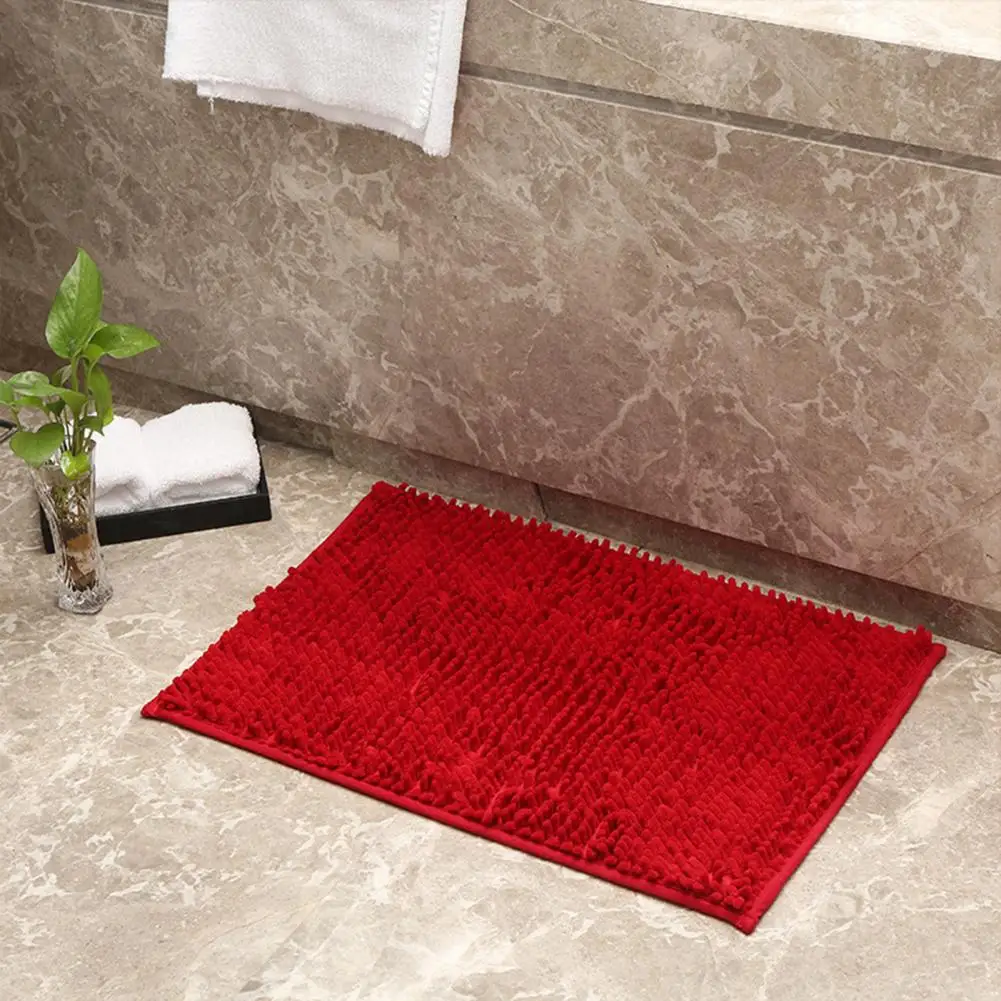 Large Chenille Mat Anti-Slip Bathroom Rug Quick Absorbent Quick-Dry Bath Mat Solid Color Long Plush Shower Sink Kitchen Carpet