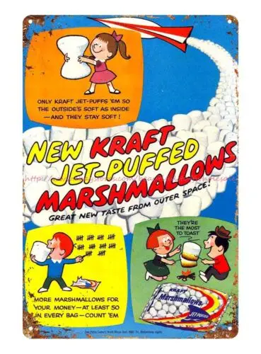 Kraft Jet-Puffed Marshmallows 1960 metal tin sign home kitchen lodge cafe sale