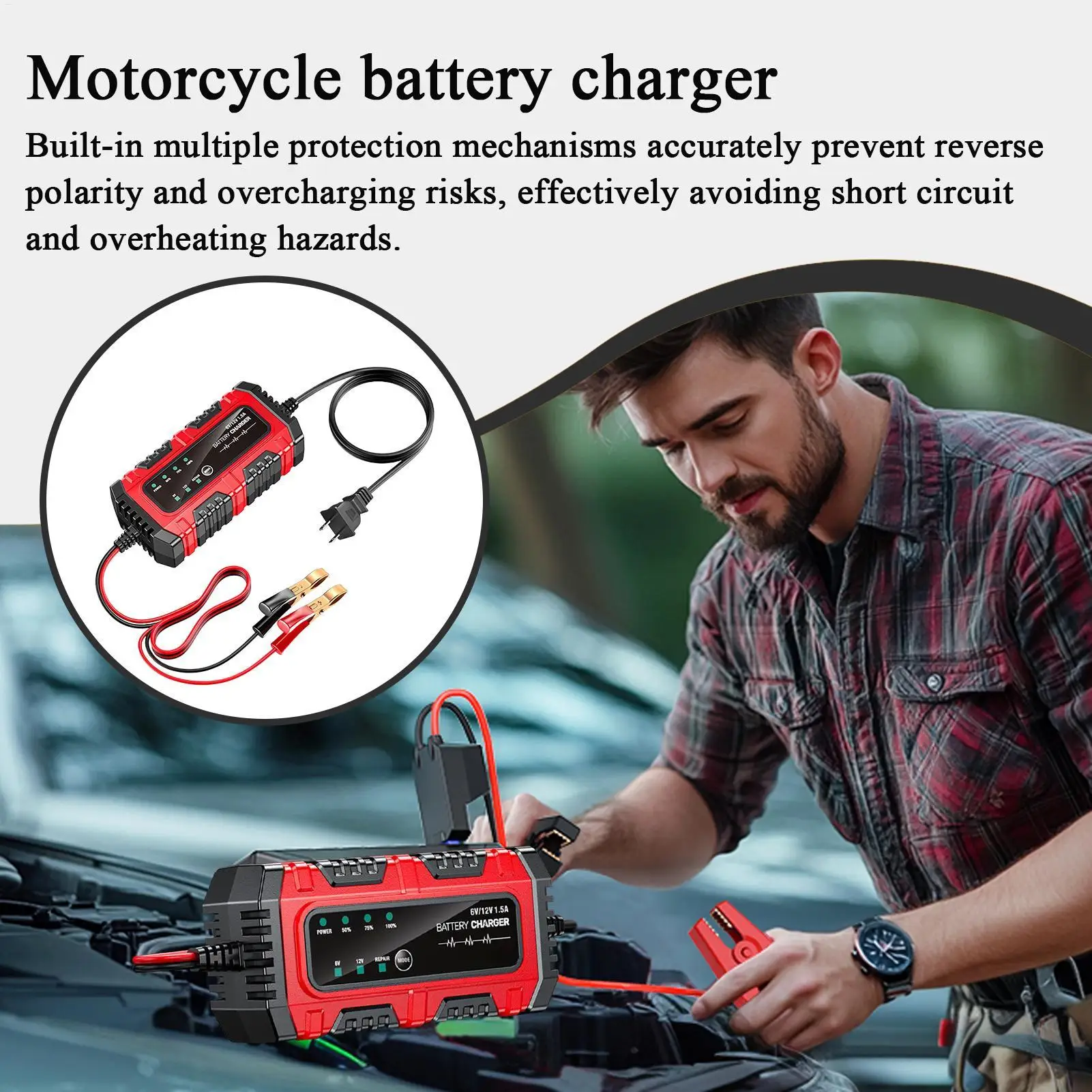 Battery Maintainer Trickle Charger 1.5A 6V/12V Truck Trickle Battery Charger Automatic Tender Maintainer for RV Car Boat Marine