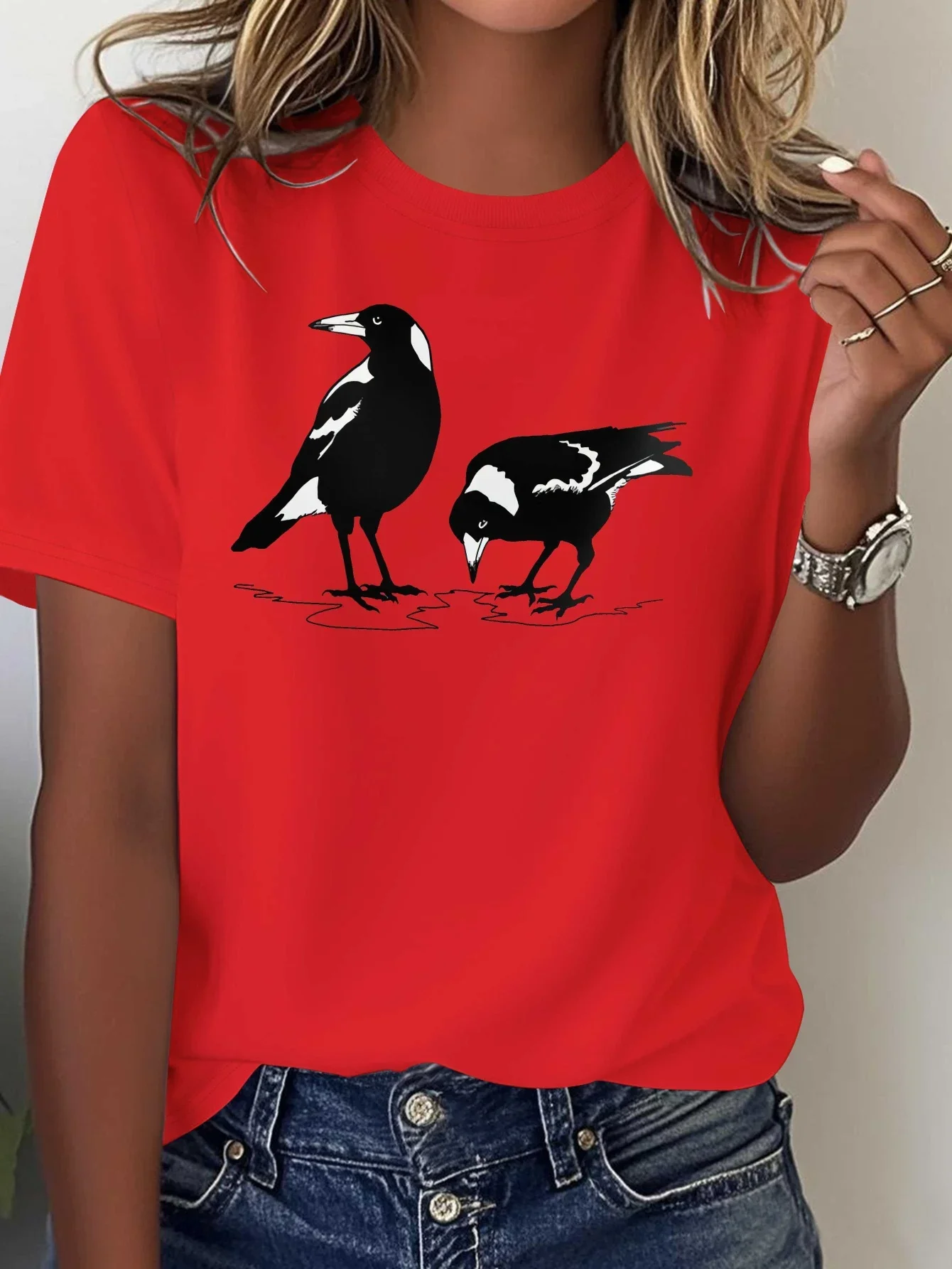 Australian Magpie Pure Cotton Women's Printed T-shirt Comfortable  Casual Short Sleeve Basic Daily Round Neck Cheap Short Sleeve