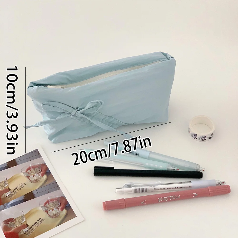 Macaron Color Makeup Bag Stationery Storage Bag Pouch Pen Bag Organizer Supplies Cute Bowknot Large-capacity School Pencil Cases