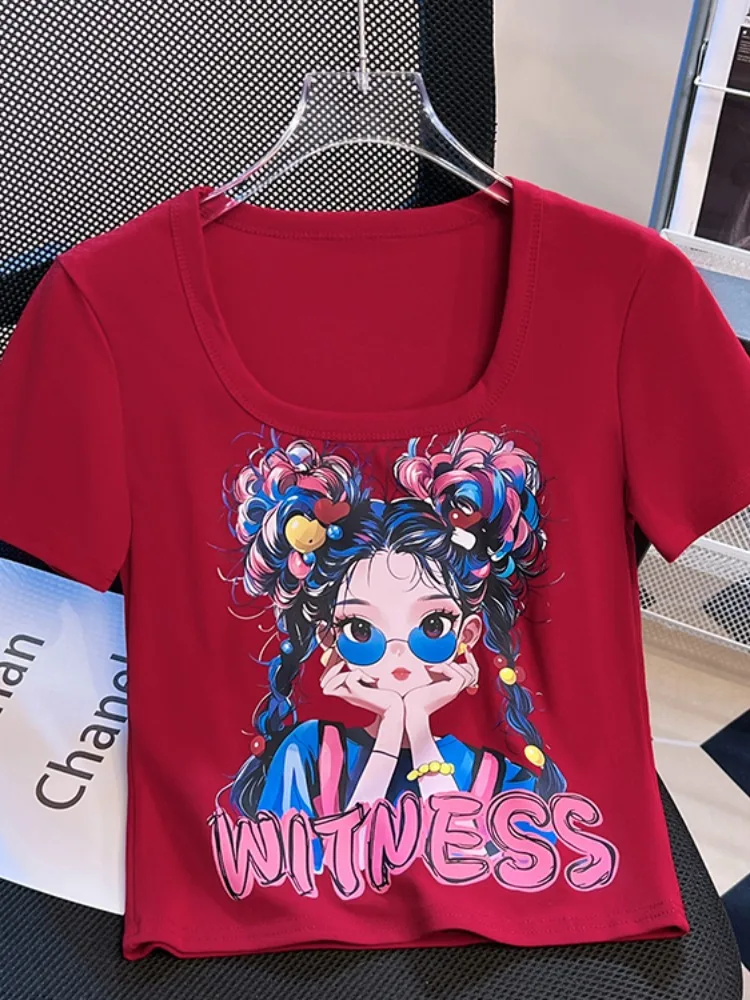 

Летняя футболка ort Sve U-Ne, женская футболка из чистого хлопка, облегающий топ с принтом, корейский Sle Commute Faion