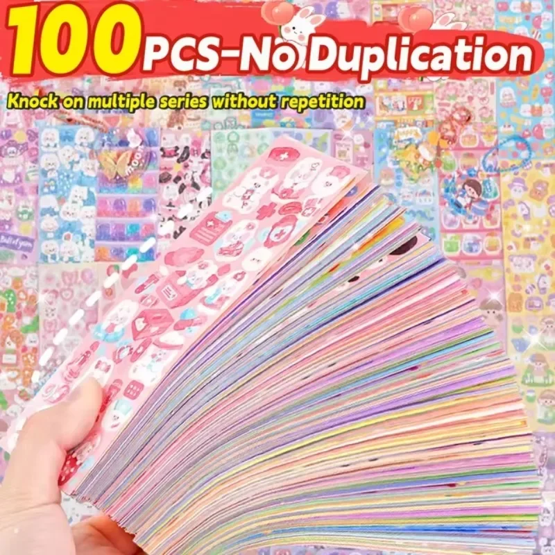 100/50/20Pcs Cute Stickers Kawaii Cartoon Laser Sticker for Kid Sticker Plate DIY Popular Campus Students Decoration Stationery