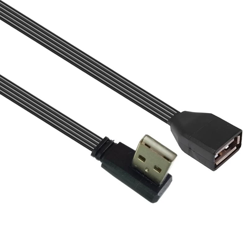 Línea datos planos USB 2.0 Cable extensión 90 grados/Cabeza recta Hombre a mujer