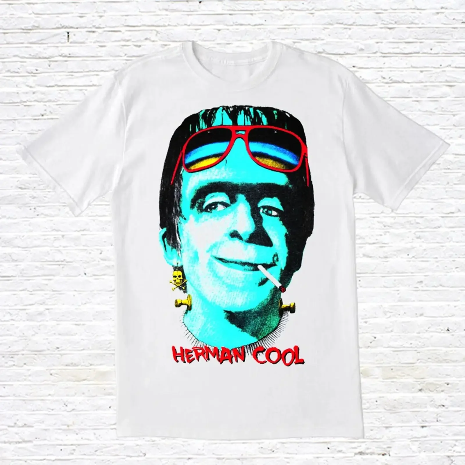 Herman Munster T shirt The Munsters vintage Washed homme Stretched Slightly streetwear Unisex Soft fashion Comfortable