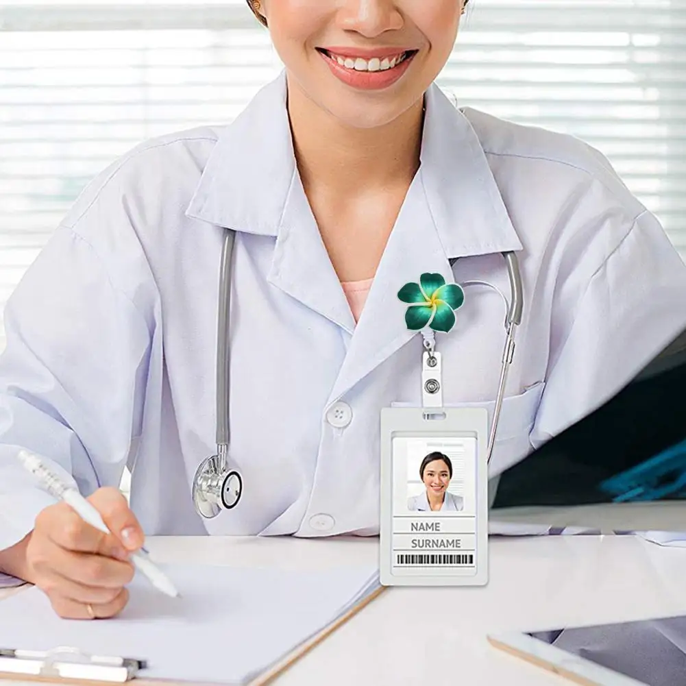 Creative ID Tag Clip Plumeria Shape Badge Holder Rotatable Elegant Retractable Flower Badge Clip  Delicate