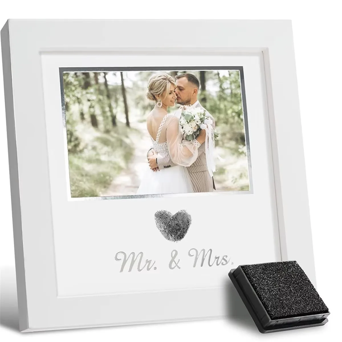 Heart Thumbprint Wedding Picture Frame with Ink Kit, Engagement Gifts for Couples Keepsake Wedding