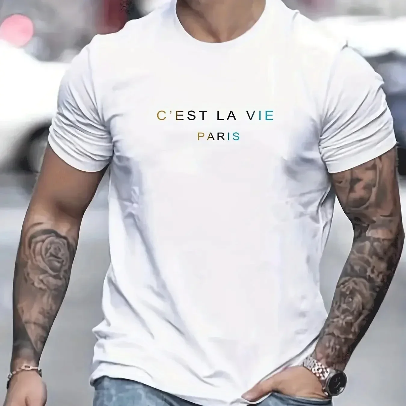 2024 funny summer style Men's Loose Fit 100 Cotton cest La Vie PrintT-shirt Tops graphic men clothing oversized new