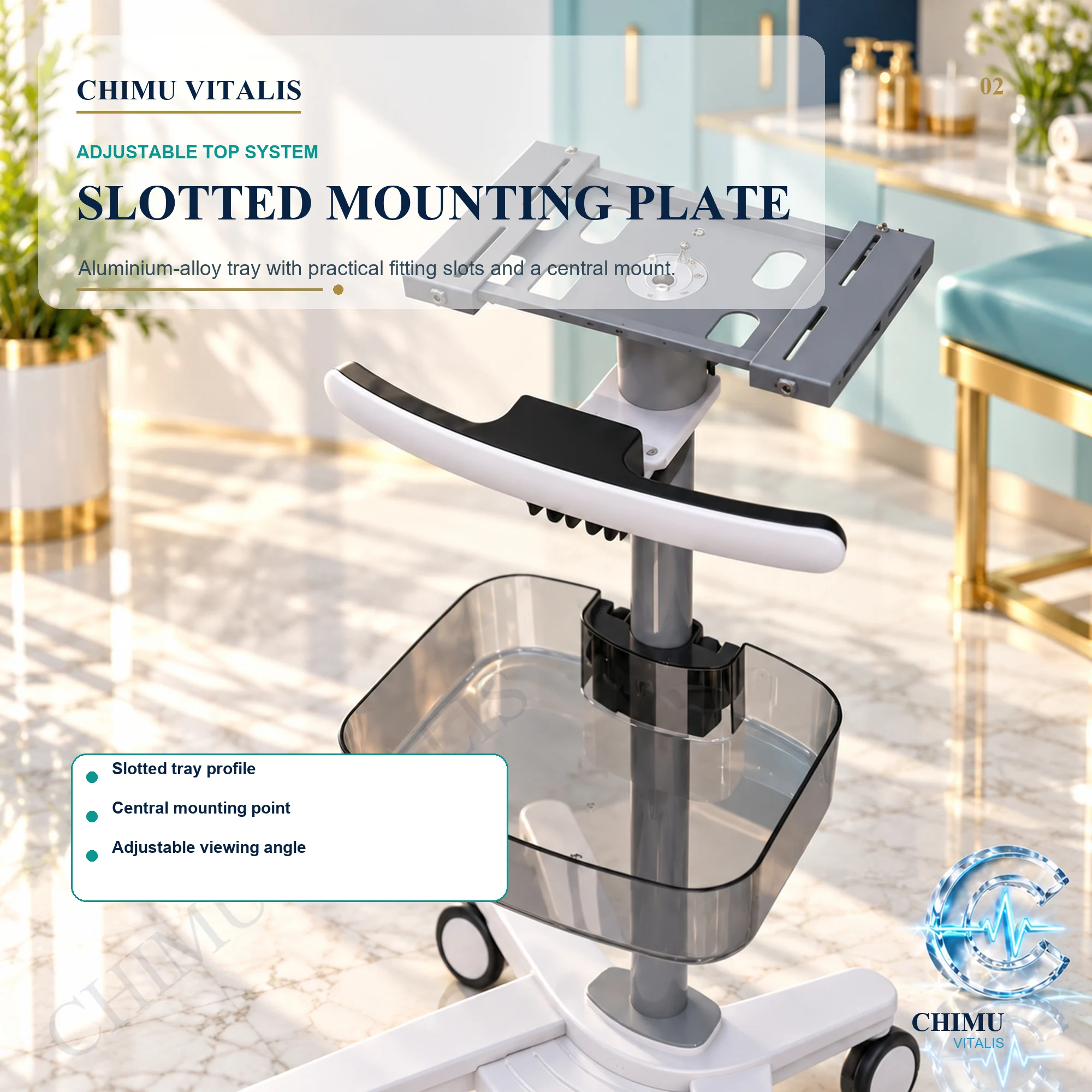 【CHIMU VITALIS】VMT2 Veterinary Equipment Cart Adjustable Mobile Display Stand with Storage Basket