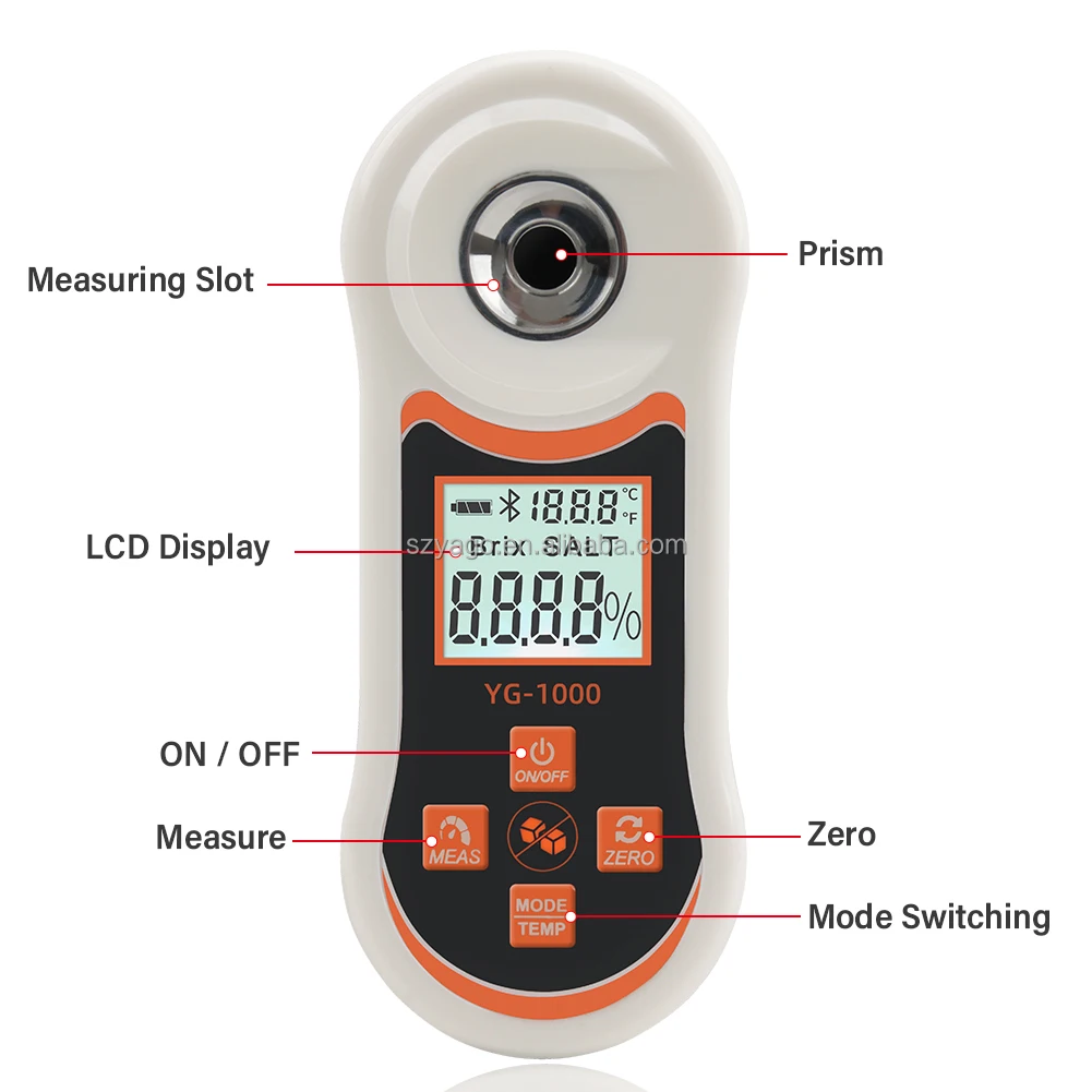 High-precision backlit LCD screen 0.0~ 60.0% Brix sugar digital sugar salinity meter Fruit Brix sugar refractometer