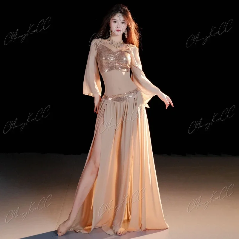 BellyDance Suit Women Oriental Halloween Sequin Long Sleeved Top+sexy Split Long Skirt 2pcs Adult Professional Practice Clothes view 5