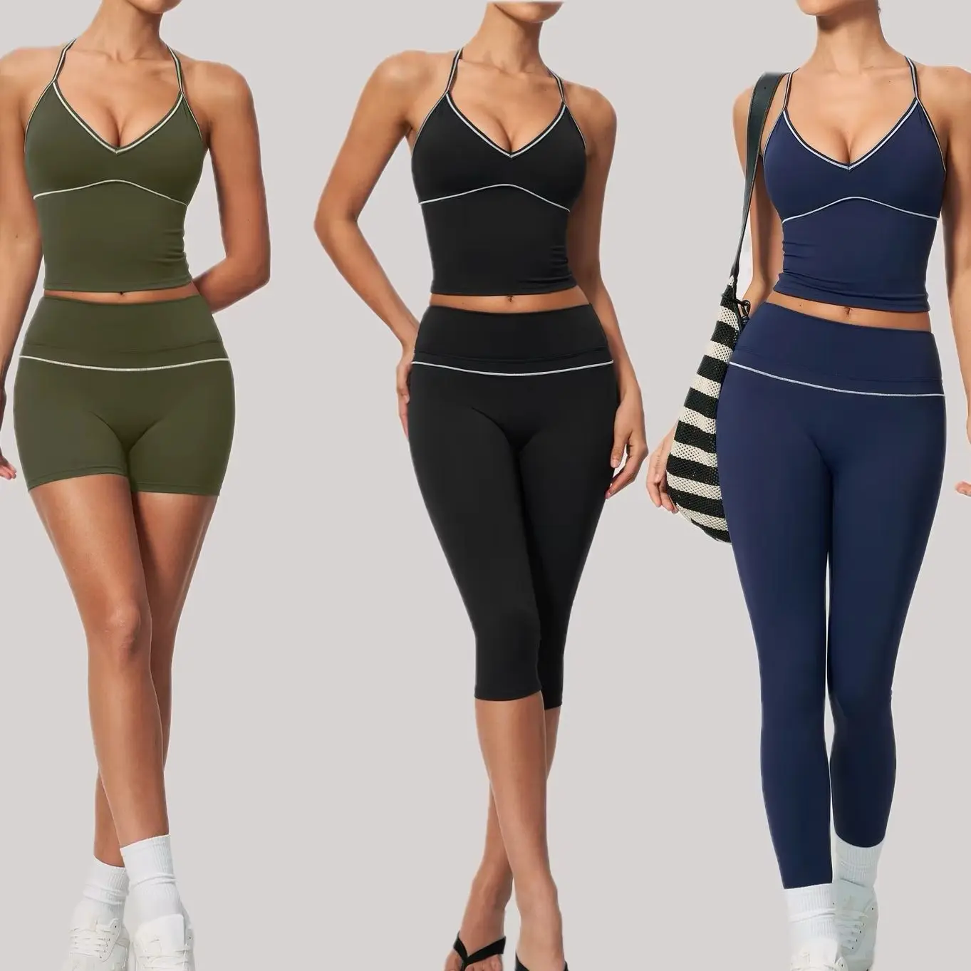 Summer 2 Piece Yoga Set Women High Waist Capri Leggings Sport Bra Workout Suit Gym Athletic Outfits Female Quick-Dry Fitness Set