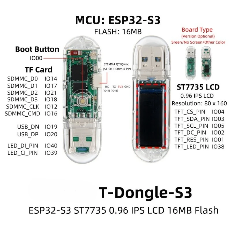 T-Dongle-S3 development board 0.96 inch LCD display supports WiFi Bluetooth TF card