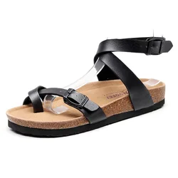 Ladies Summer Fashion Sandals For Women Beach Plus Size Wide Feet Cork Slippers Leather