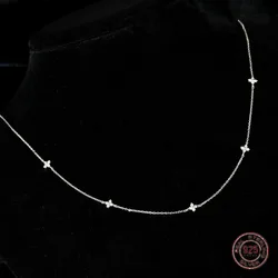 925 Sterling Silver Four Leaf Flower Pendant Necklace for Women Aesthetic Inlaid Zircon Drop Chain Choker Ladies Summer Jewelry