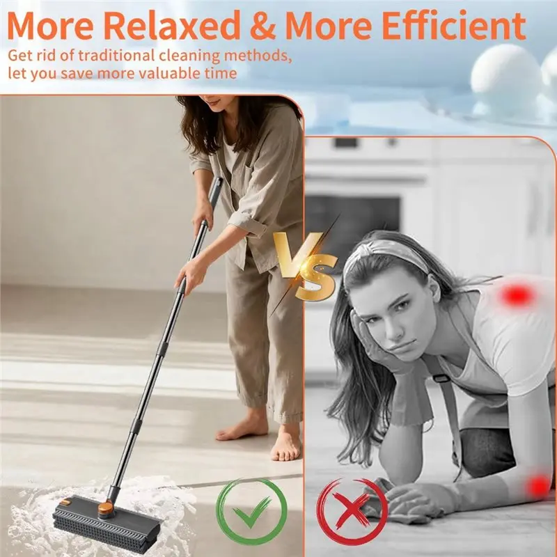 Time Saving Floor Scrub Brush,Floor Scrubber Push Broom with Long Handle,Heavy-Duty Stiff 90° Bristle Broom for Patio,Shower,Til