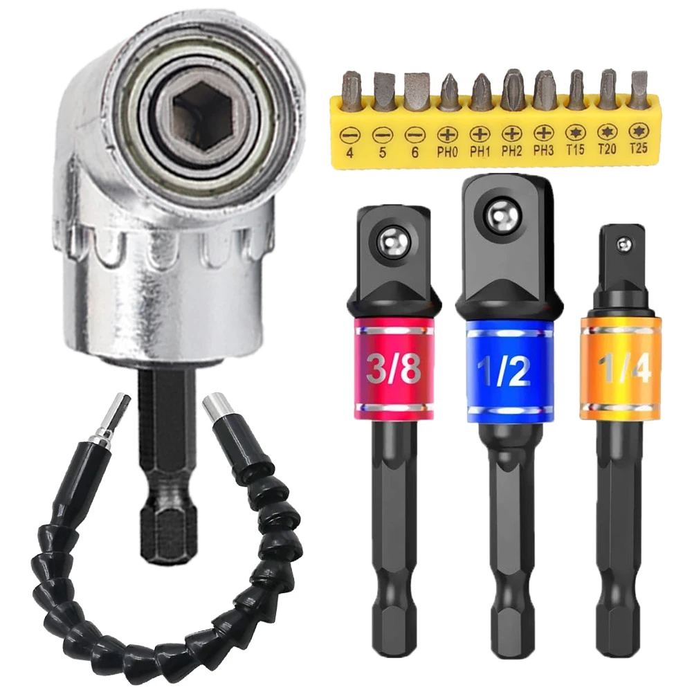 

Impact Grade Socket Adapter Power Hand Tool Part 105 Degree Angle Driver Extension Set Screwdriver Holder Extension Drill Bits